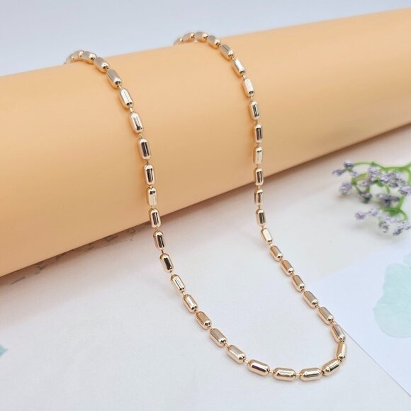 Stylish Rose Gold Barrel Link Chain Necklace, 19.7 Inch Unique Look, XPNL0034 - Picture 1 of 12